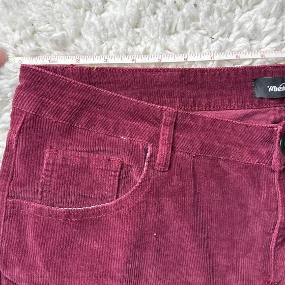 Maroon Corduroy Slim Bell Bottom Stretch Fit Classic Comfort Flared Retro Pants - Picture 5 of 9